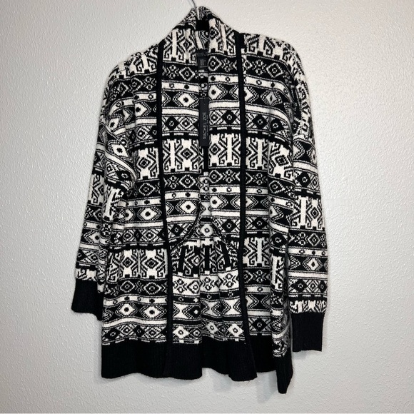 Rachel Zoe Womens Belted Tie Waist Cardigan Aztec Print Black White Size XL - Picture 9 of 12